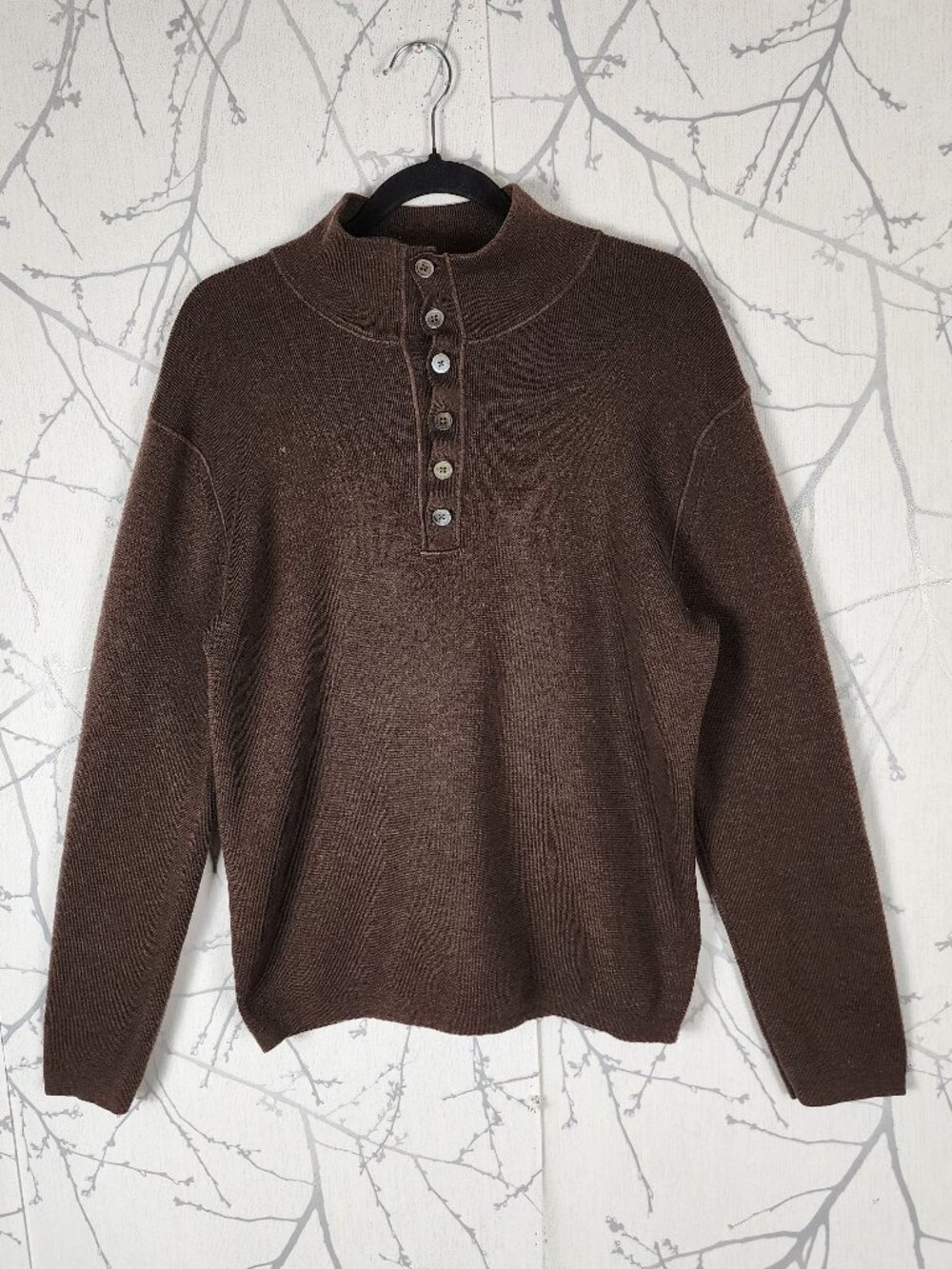 Banana Republic Brown 100% Merino Wool Henley Mockneck Sweater